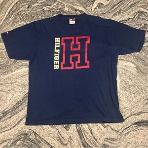 Tommy Hilfiger T-Shirt Vintage 90s Big H Logo Short Sleeve Mens XL Blue